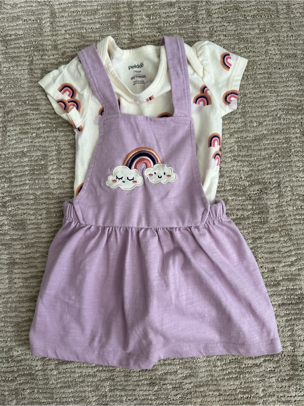 Pekkle Lilac Rainbow Pinafore Dress with Rainbow Onesie